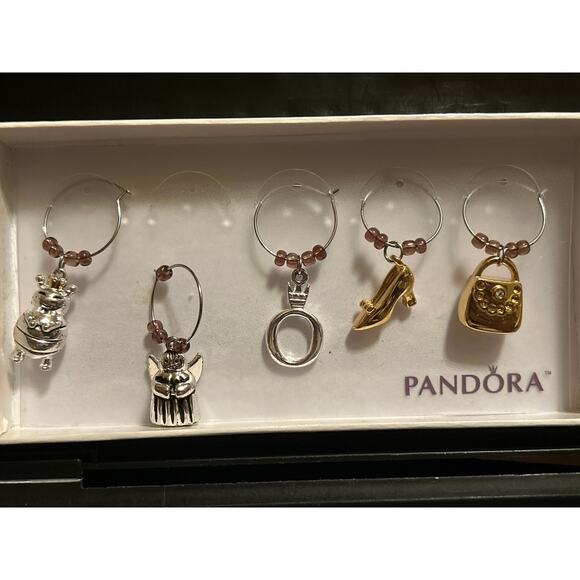 Pandora silver and gold wine glass charms 5 piece set - Picture 2 of 8